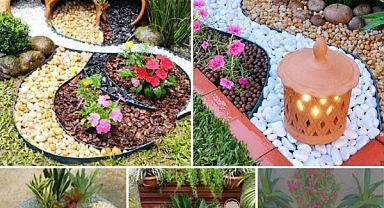 How to decorate your garden with pebbles and colorful flowers
